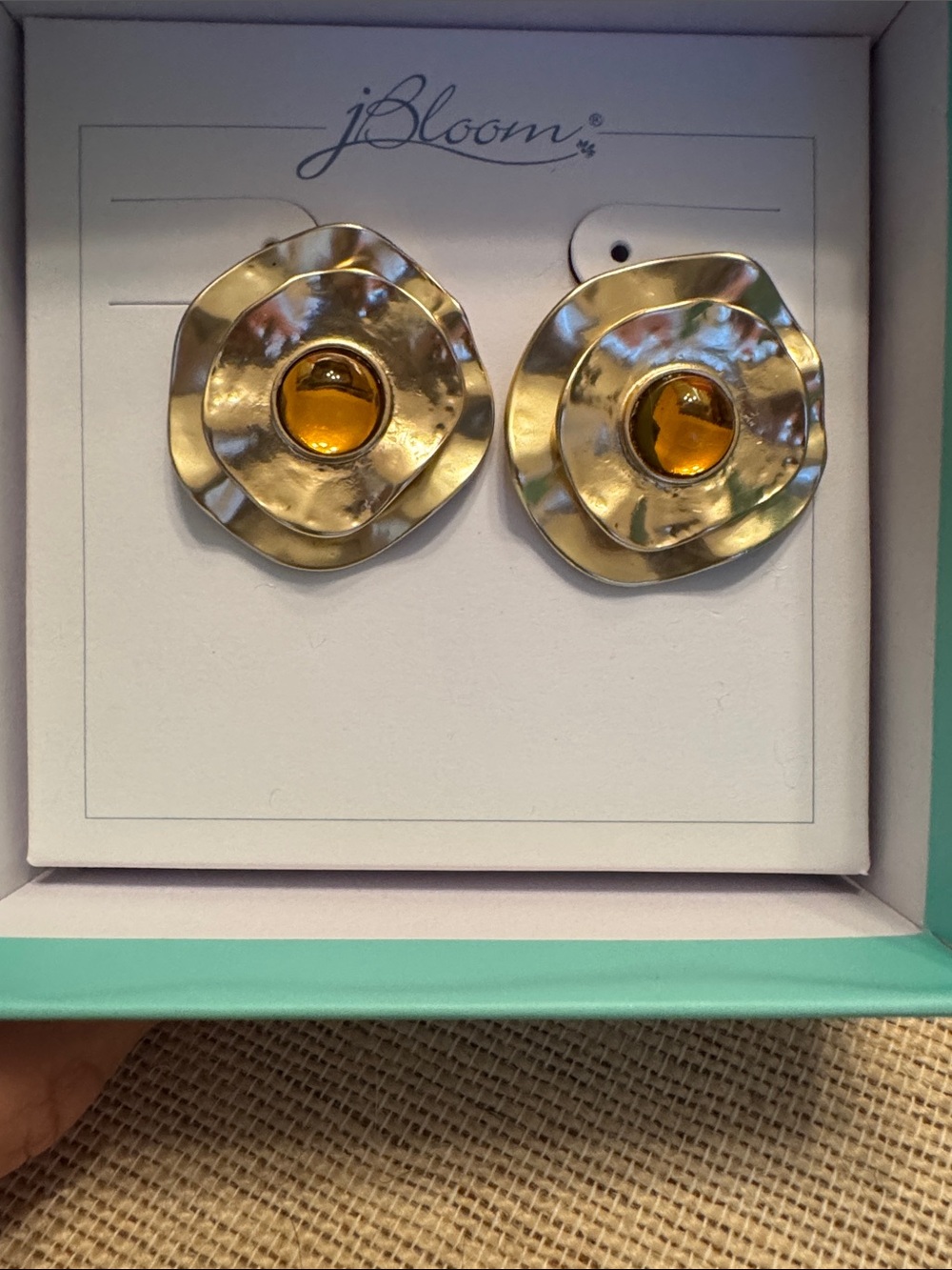 bloom Gold Circle Floral Earrings with Amber Center women’s fashion jewelry